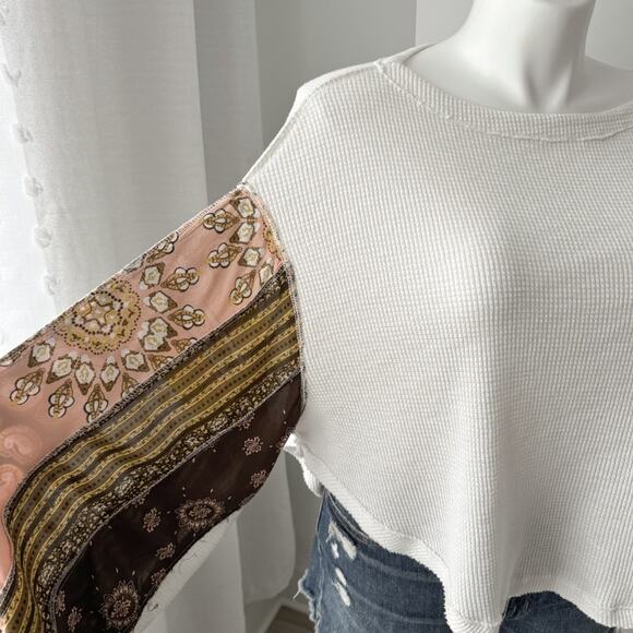 We The Free Blossom White Long Printed Balloon Sleeves Boho Oversized Top XS - Picture 4 of 10